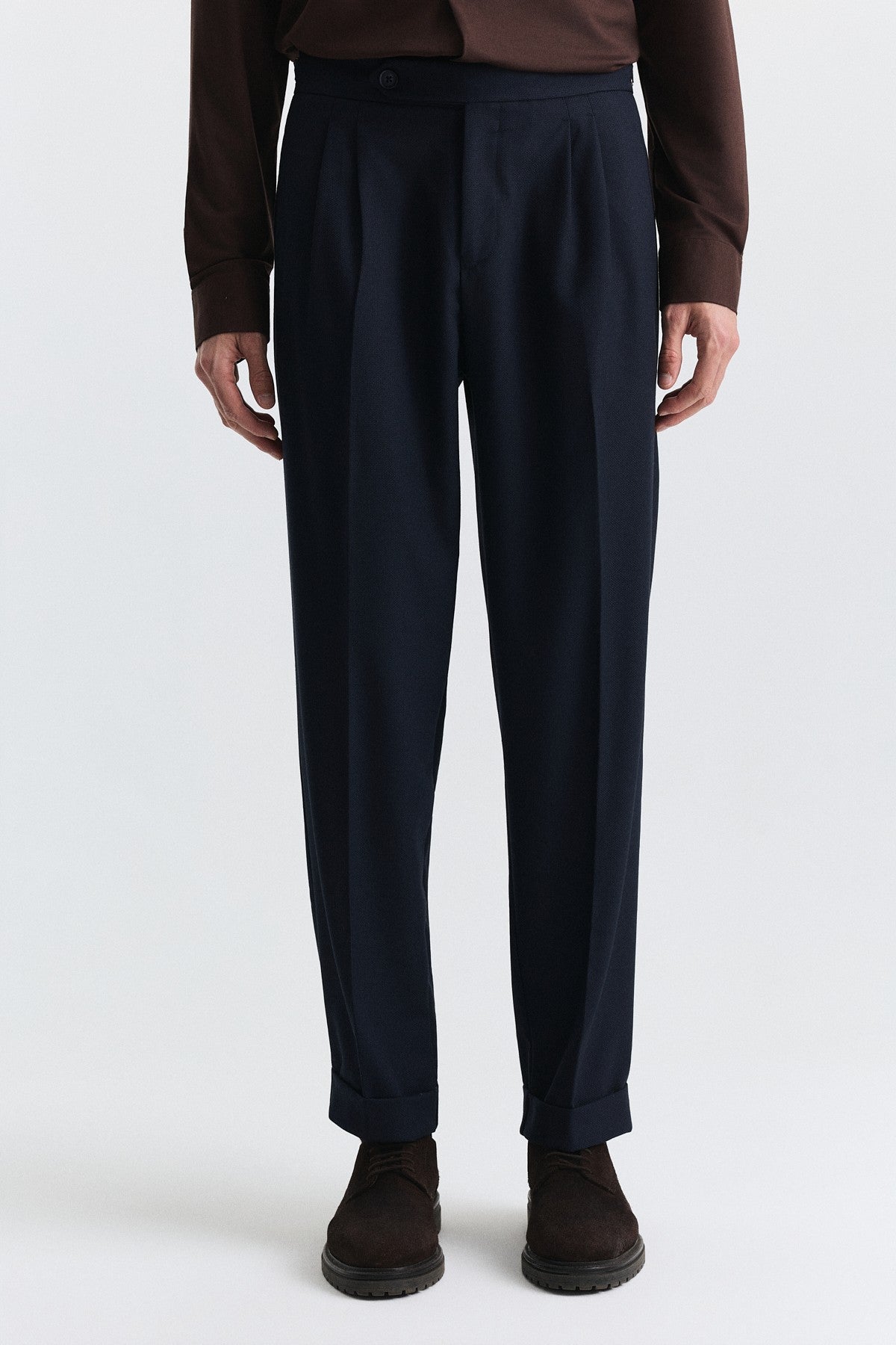 Tapered-Fit Double-Pleated Pants