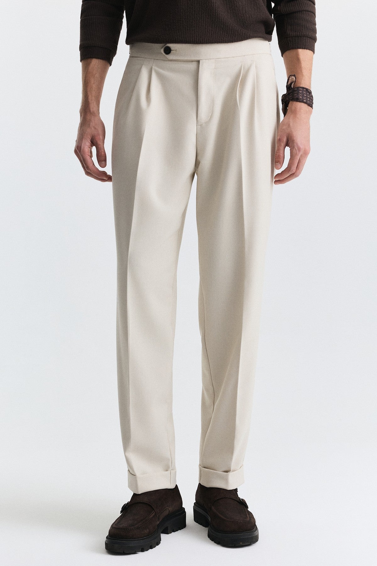 Tapered-Fit Double-Pleated Pants