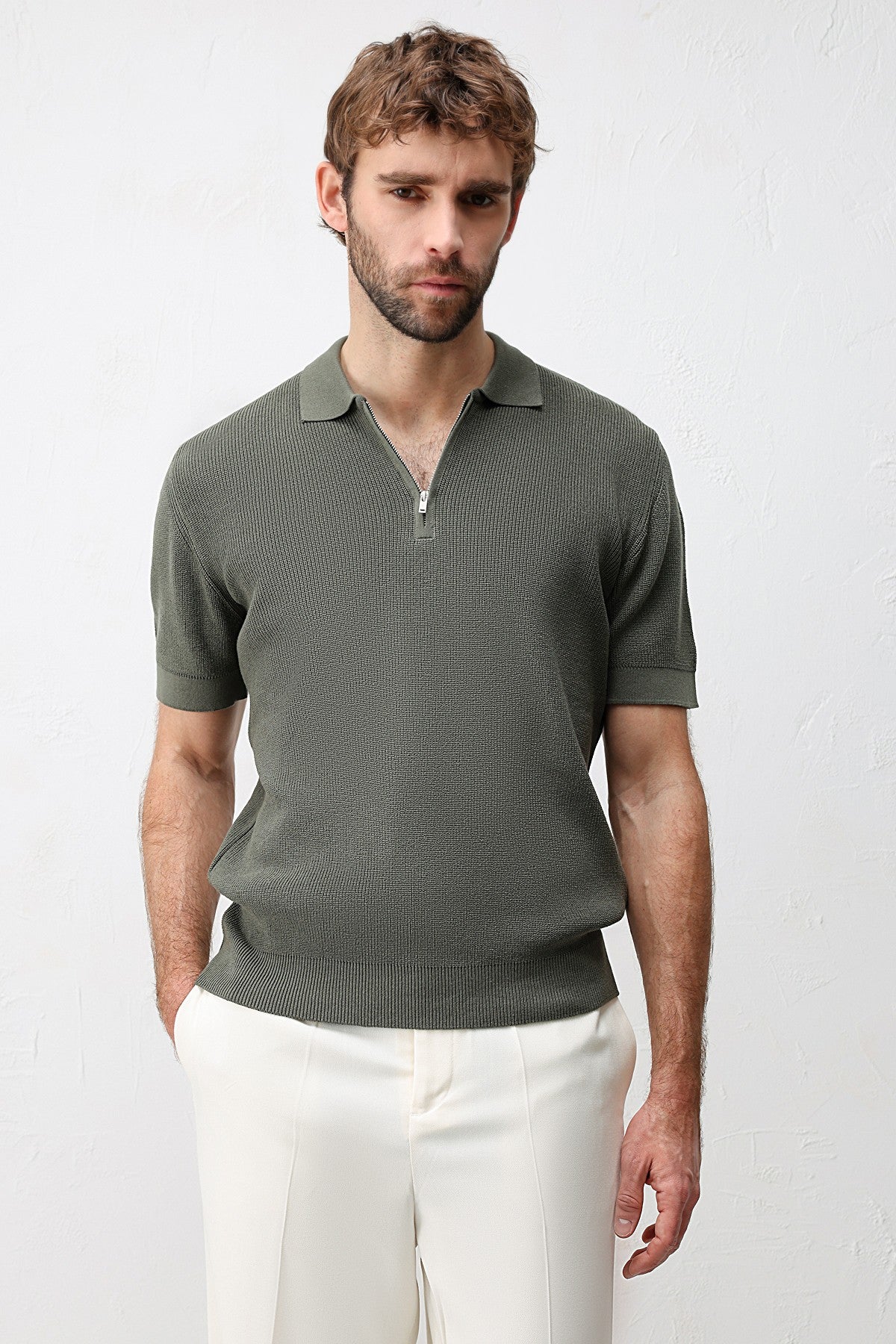 Antioch Comfort Slim Men's Zipper-Front Knit T-Shirt