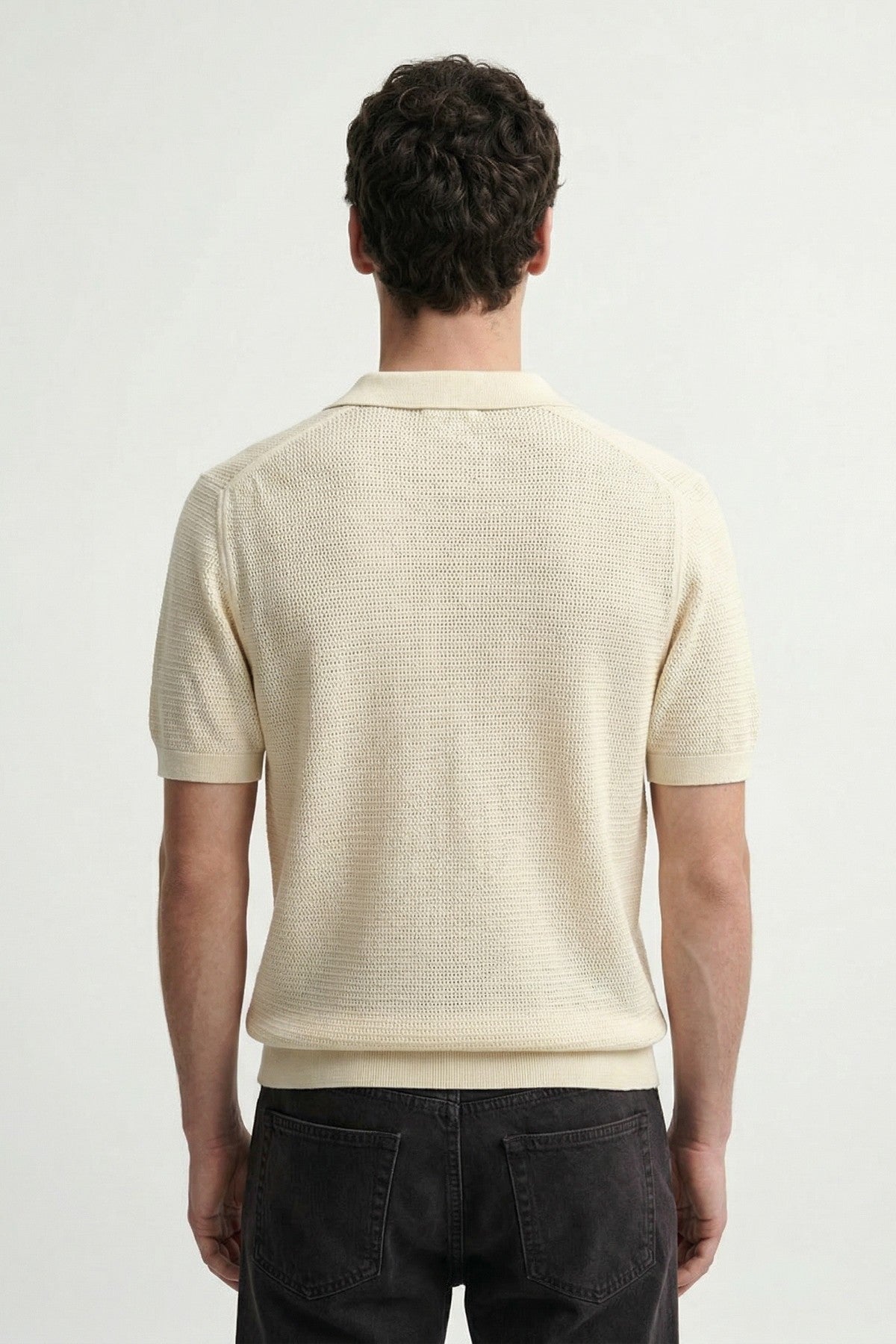 Men's Knitted-Textured Polo-Neck T-Shirt