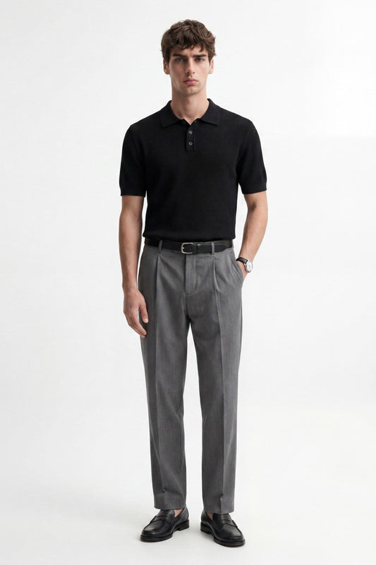 Men's Knitted-Textured Polo-Neck T-Shirt