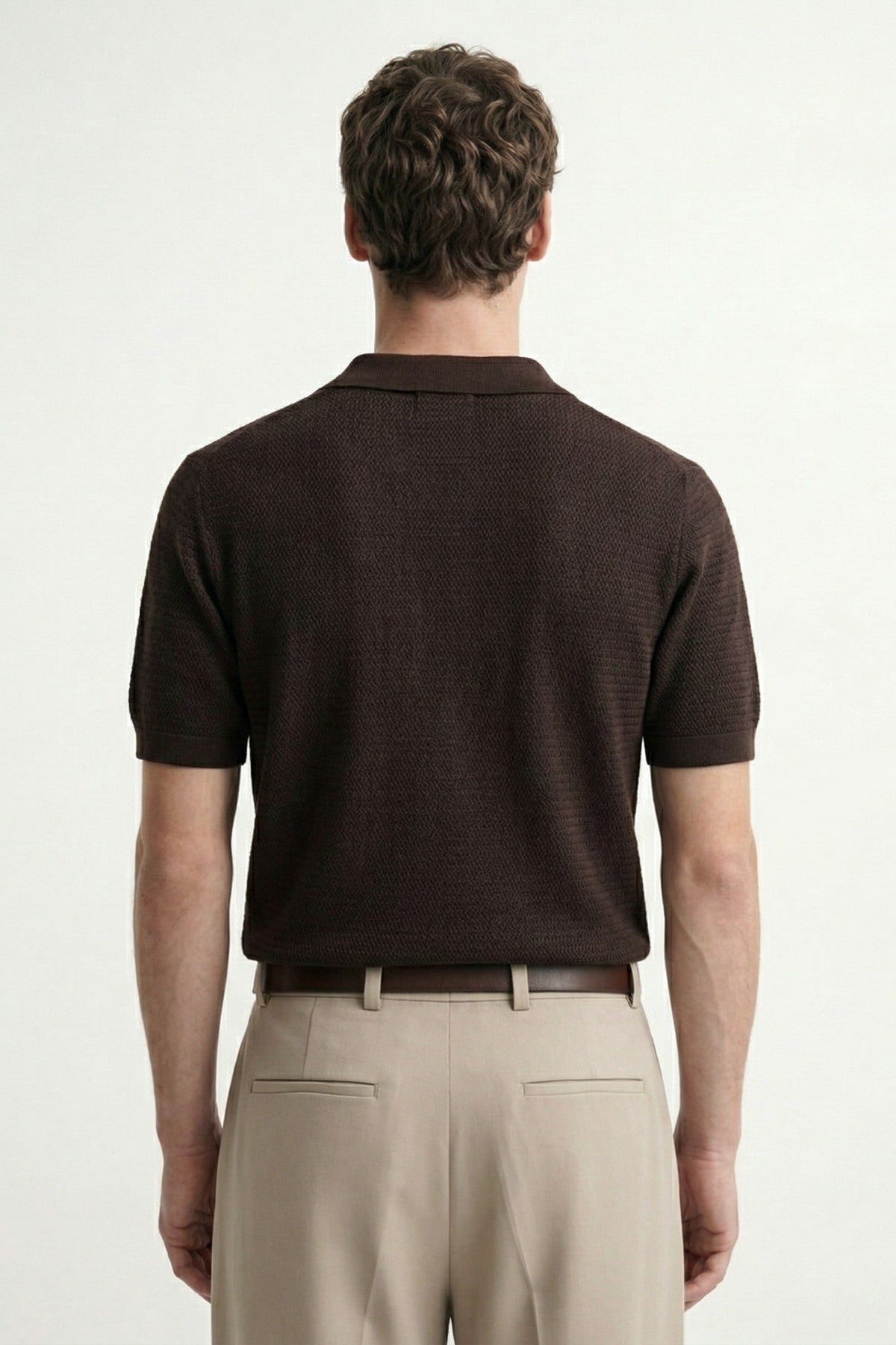 Men's Knitted-Textured Polo-Neck T-Shirt