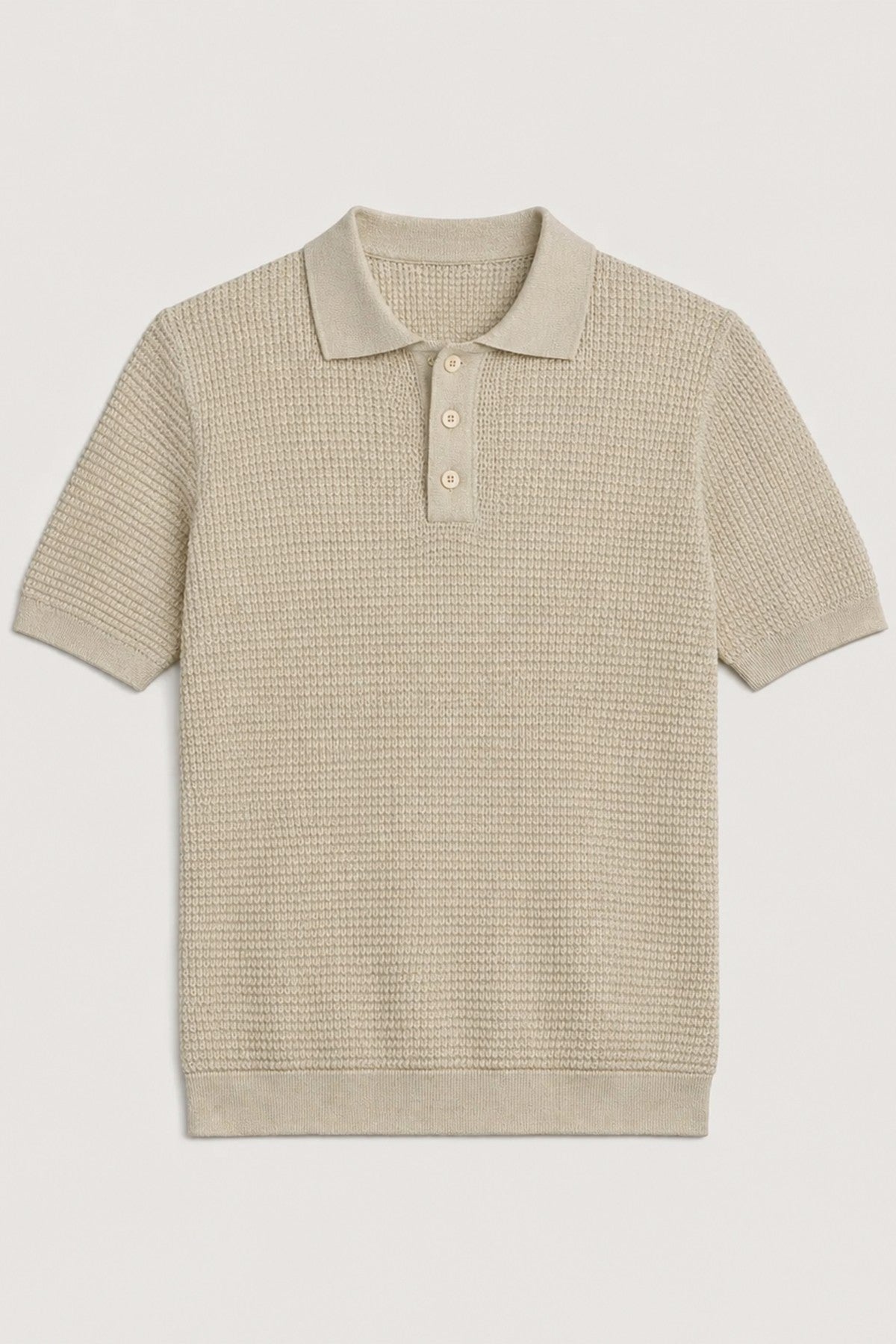 Men's Knitted-Textured Polo-Neck T-Shirt