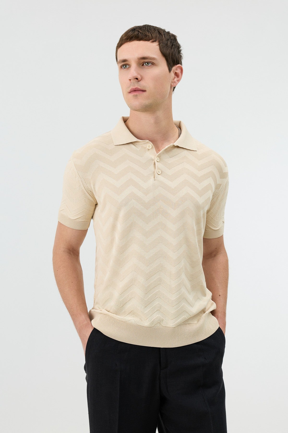 Antioch Zigzag-Patterned Polo-Neck Knit Men's T-Shirt