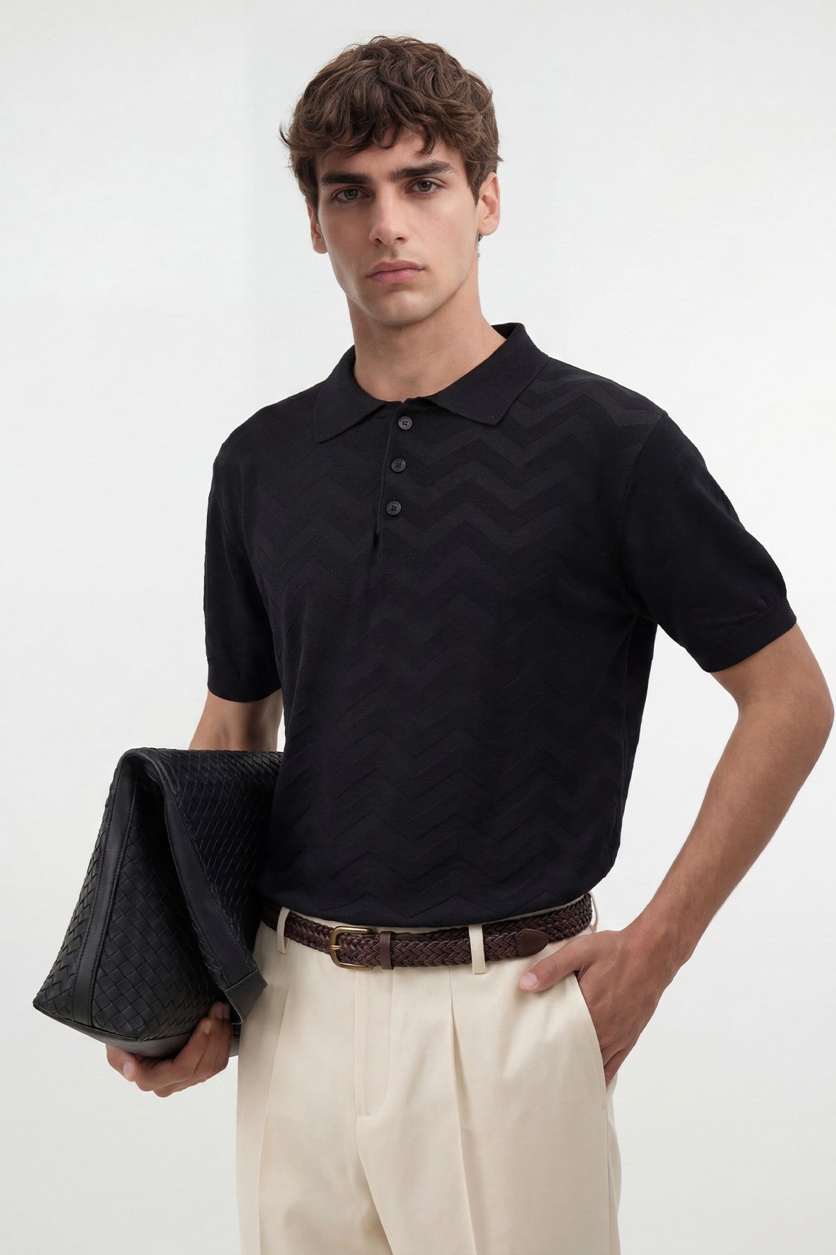 Antioch Zigzag-Patterned Polo-Neck Knit Men's T-Shirt