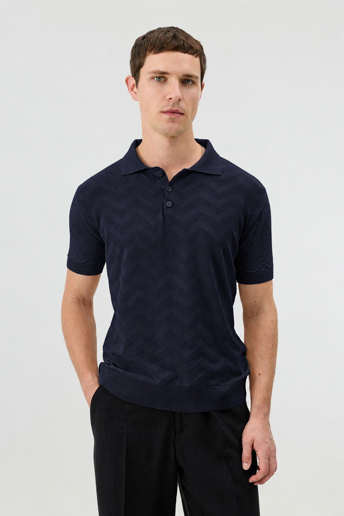 Men's T-Shirt with a Polo Collar and Zigzag Pattern