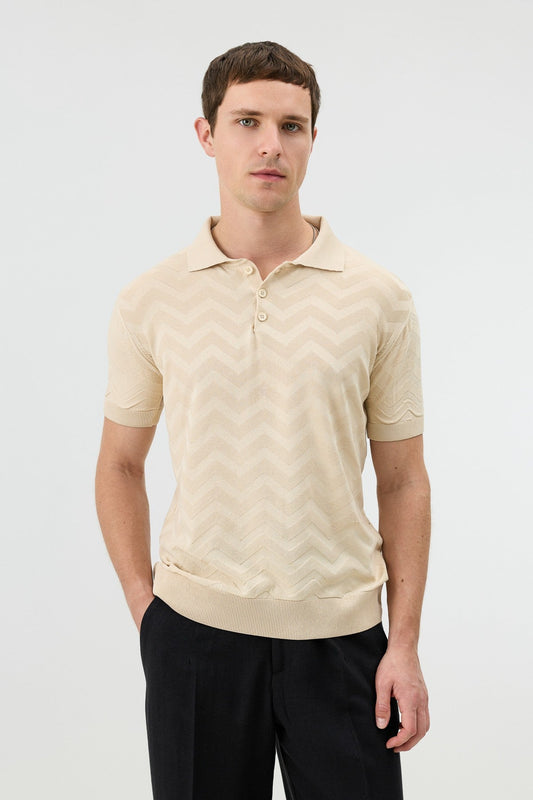Antioch Zigzag-Patterned Polo-Neck Knit Men's T-Shirt
