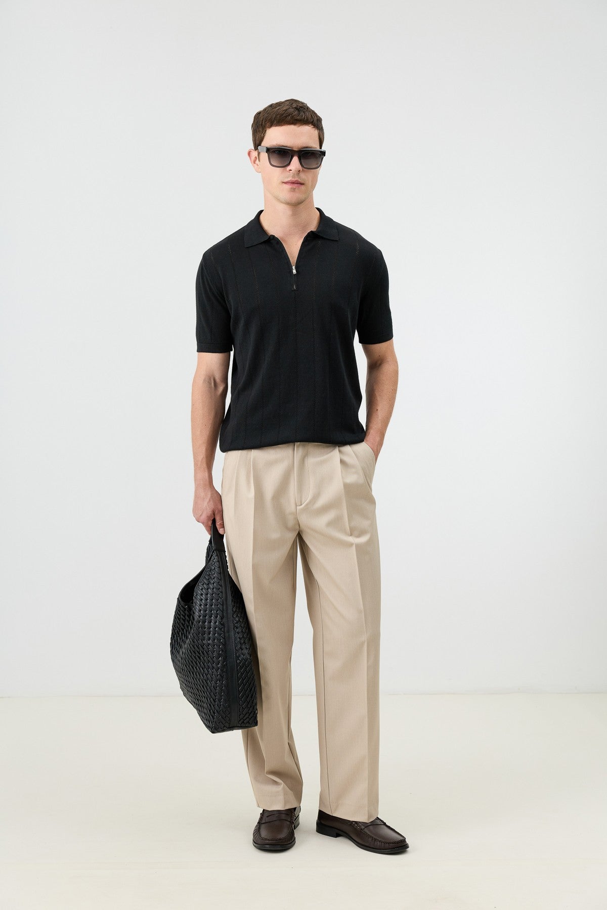 Antioch Zip-Up Collar Striped Knit Men's T-Shirt