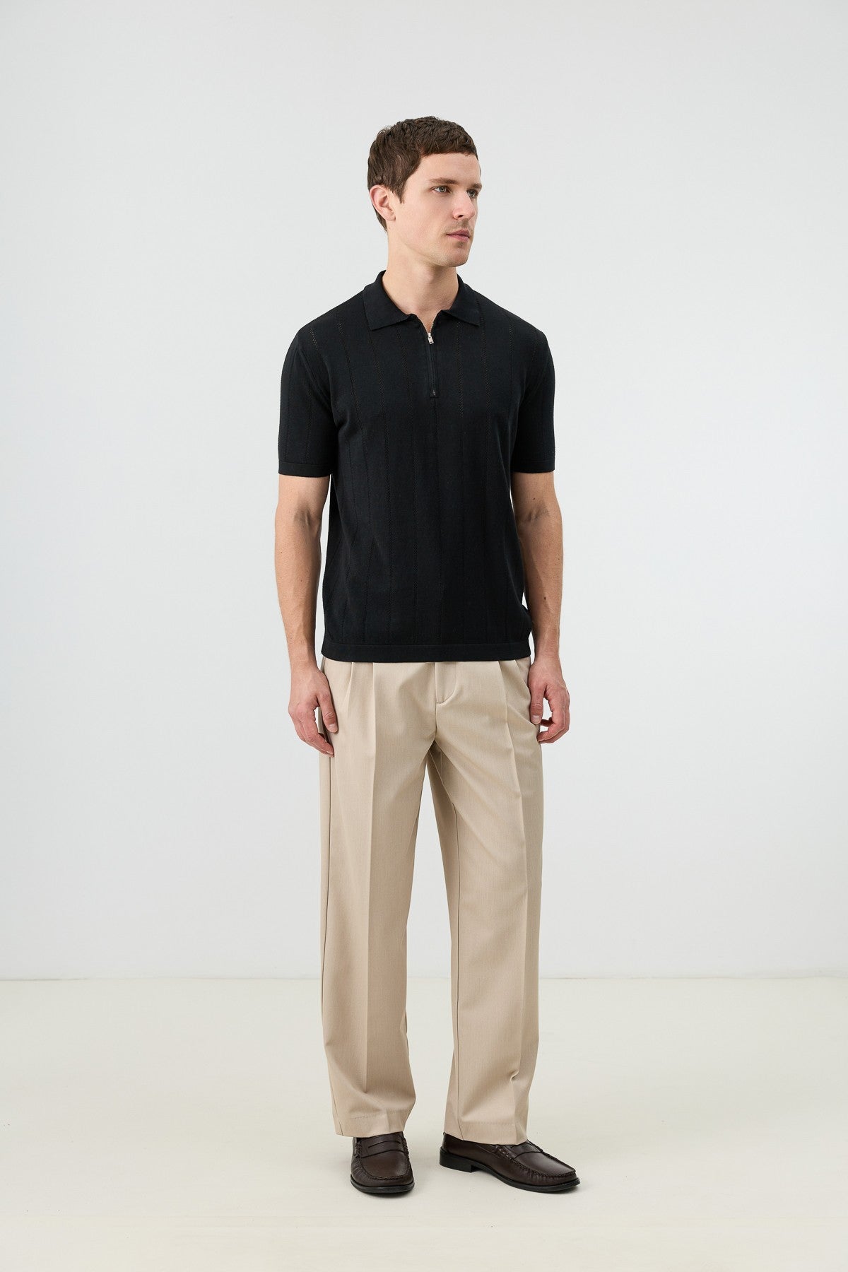 Antioch Zip-Up Collar Striped Knit Men's T-Shirt