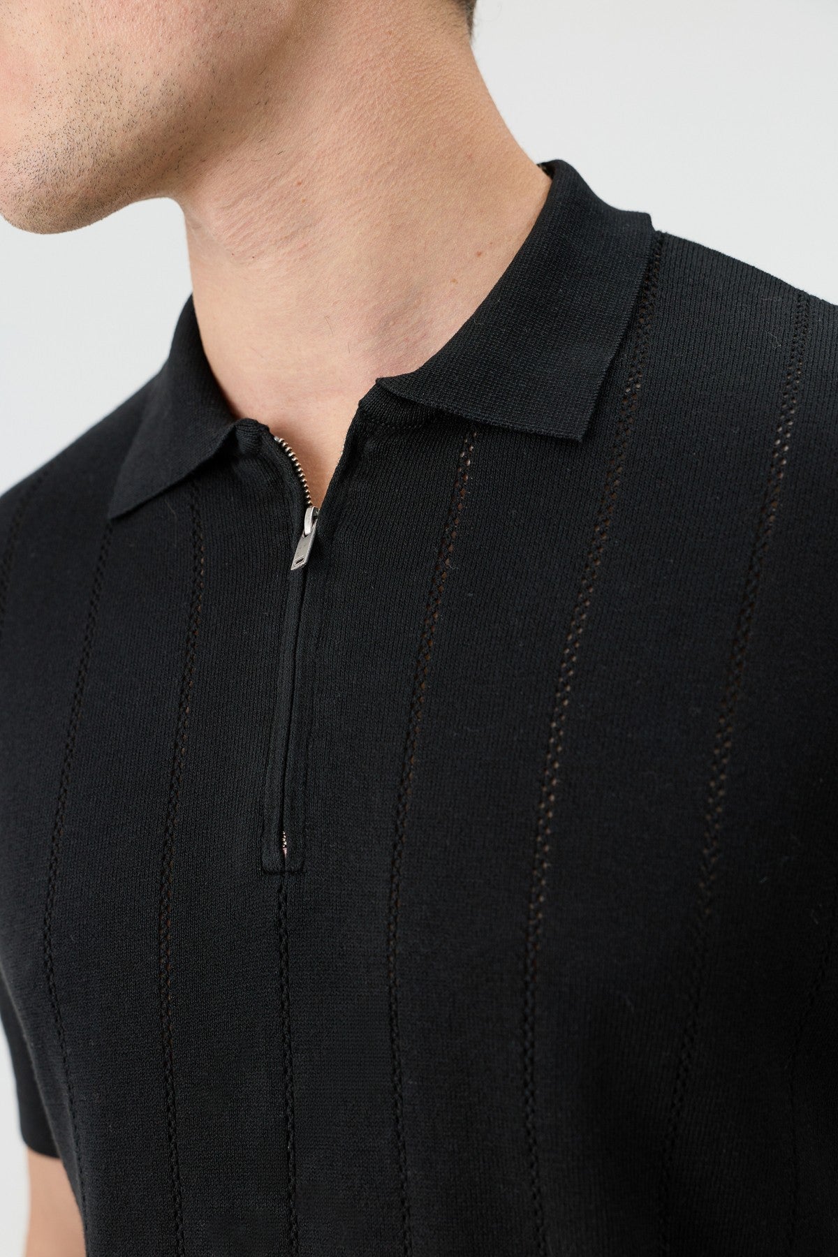 Antioch Zip-Up Collar Striped Knit Men's T-Shirt