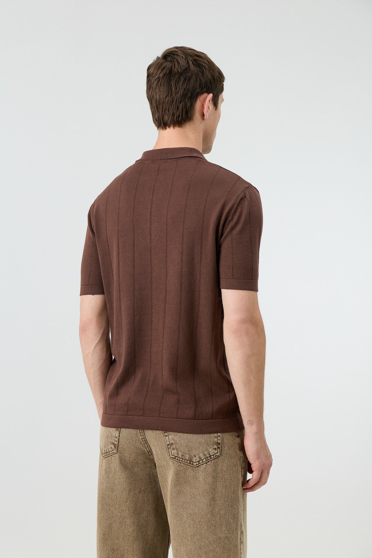 Antioch Zip-Up Collar Striped Knit Men's T-Shirt