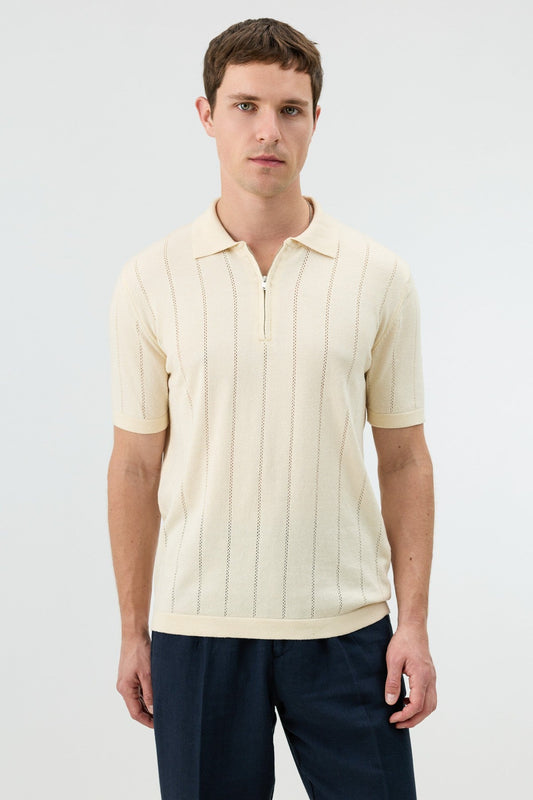 Antioch Zip-Up Collar Striped Knit Men's T-Shirt