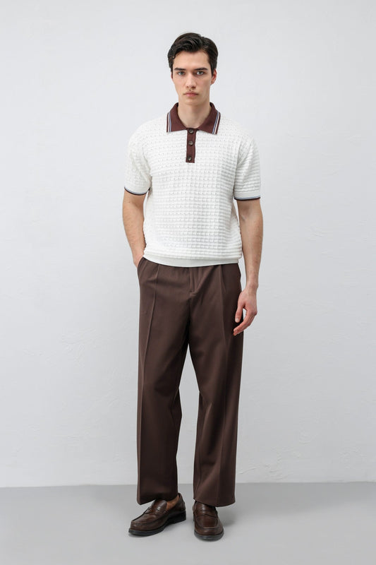 Cotton-Blend Textured Polo Neck Sweater