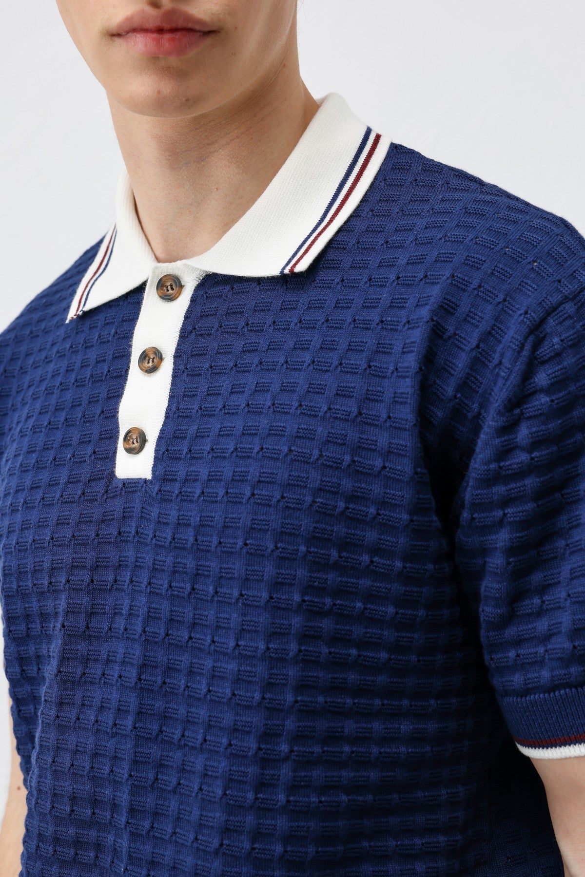 Cotton-Blend Textured Polo Neck Sweater