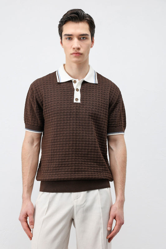Cotton-Blend Textured Polo Neck Sweater