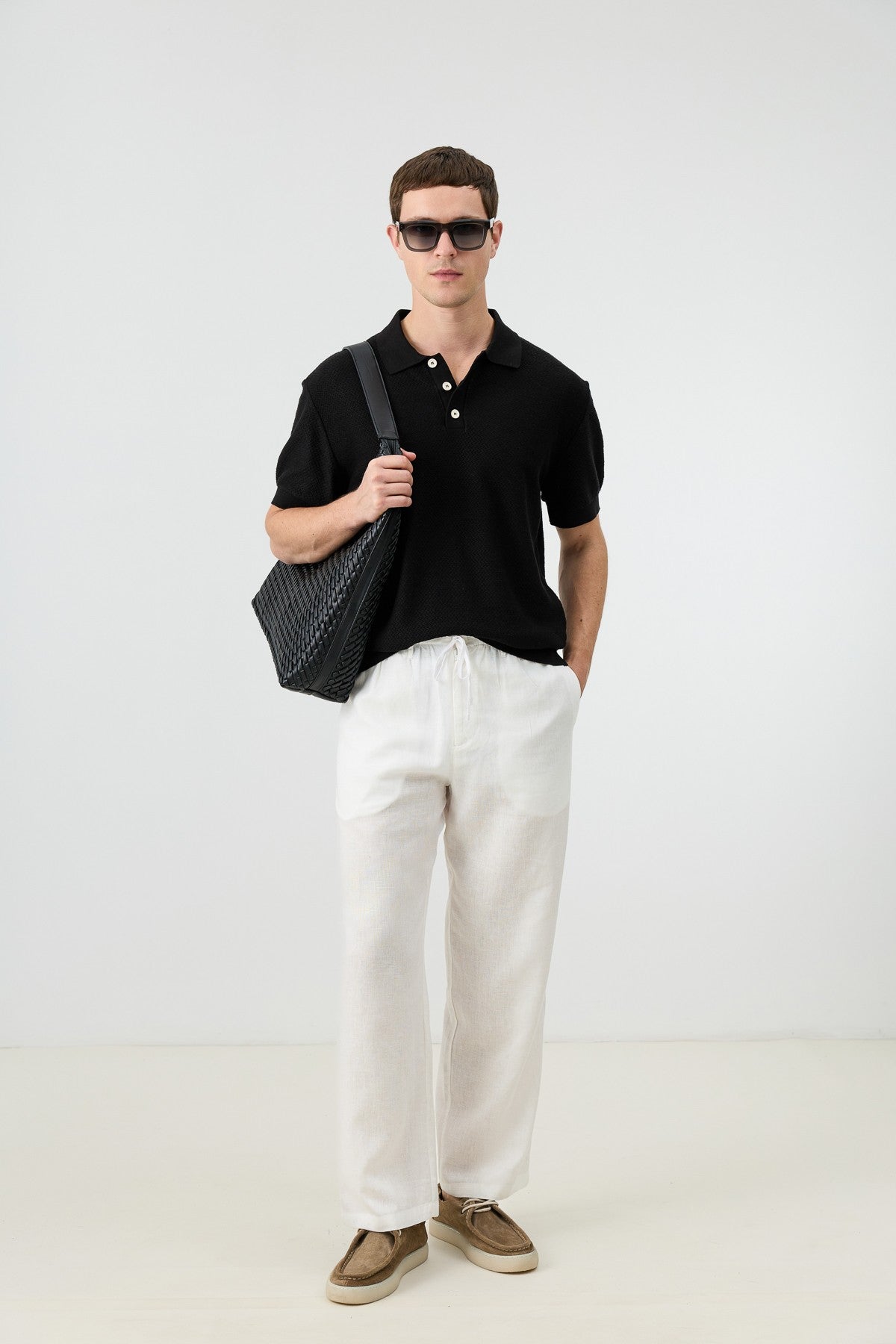 Textured Polo-Neck Knit Men's T-Shirt