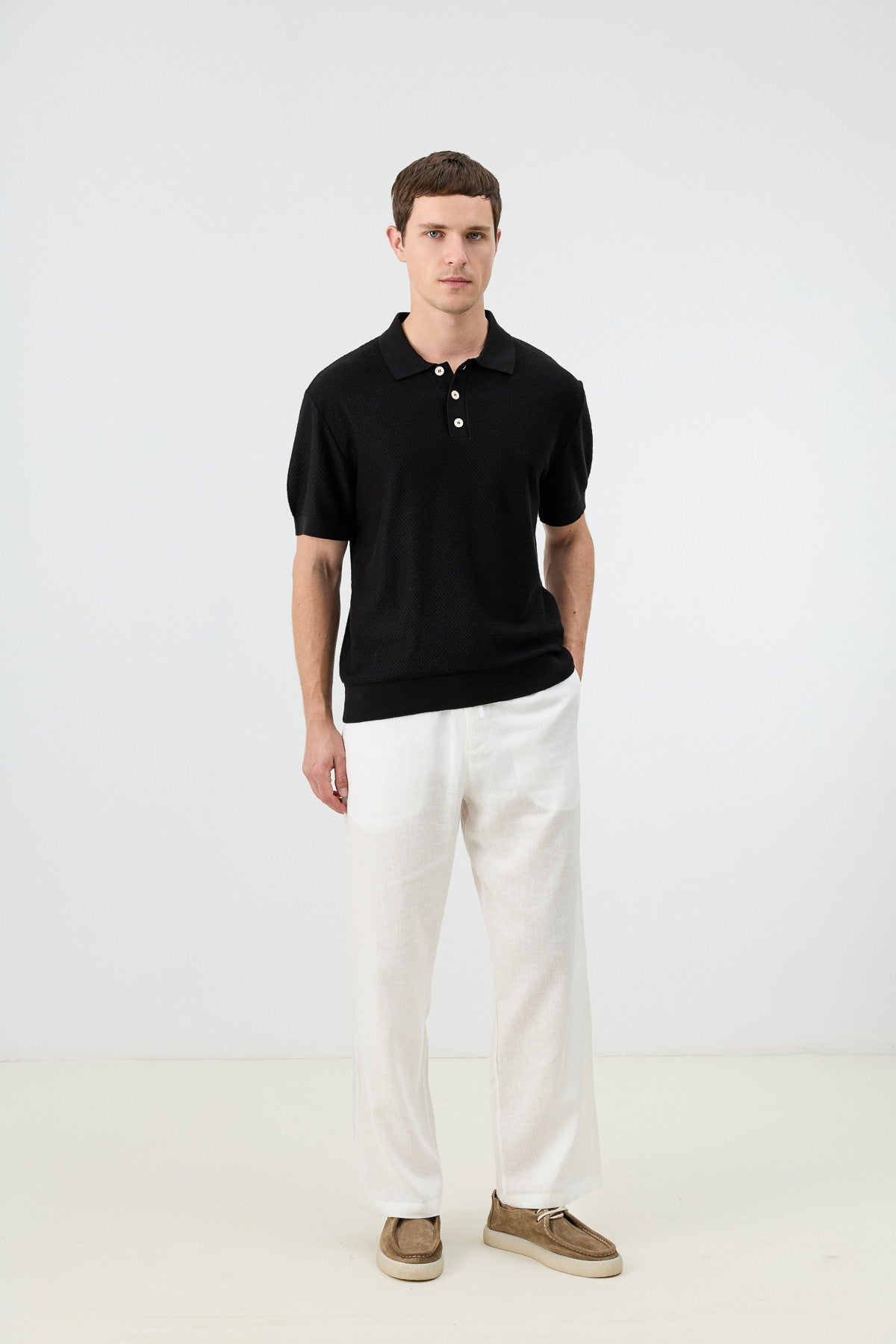 Textured Polo-Neck Knit Men's T-Shirt