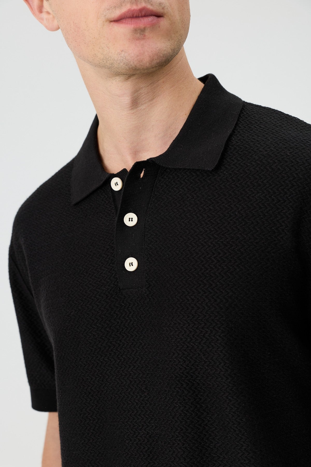 Textured Polo-Neck Knit Men's T-Shirt