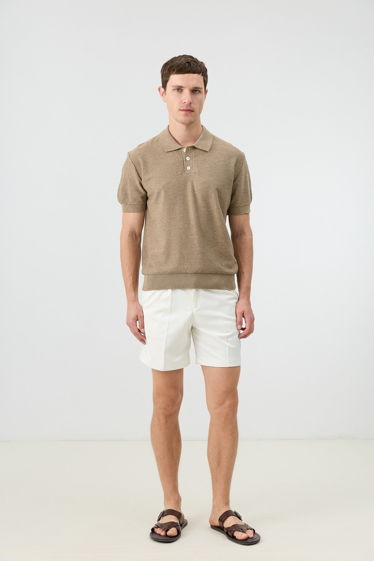 Textured Polo-Neck Knit Men's T-Shirt