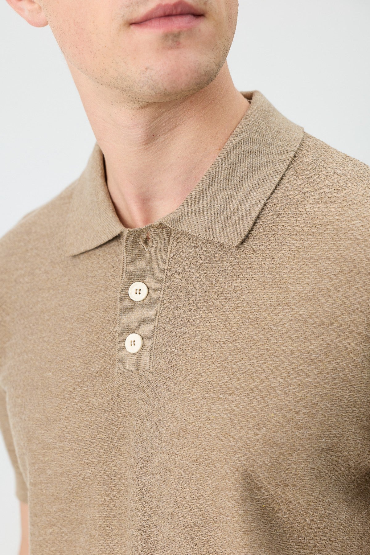Textured Polo-Neck Knit Men's T-Shirt