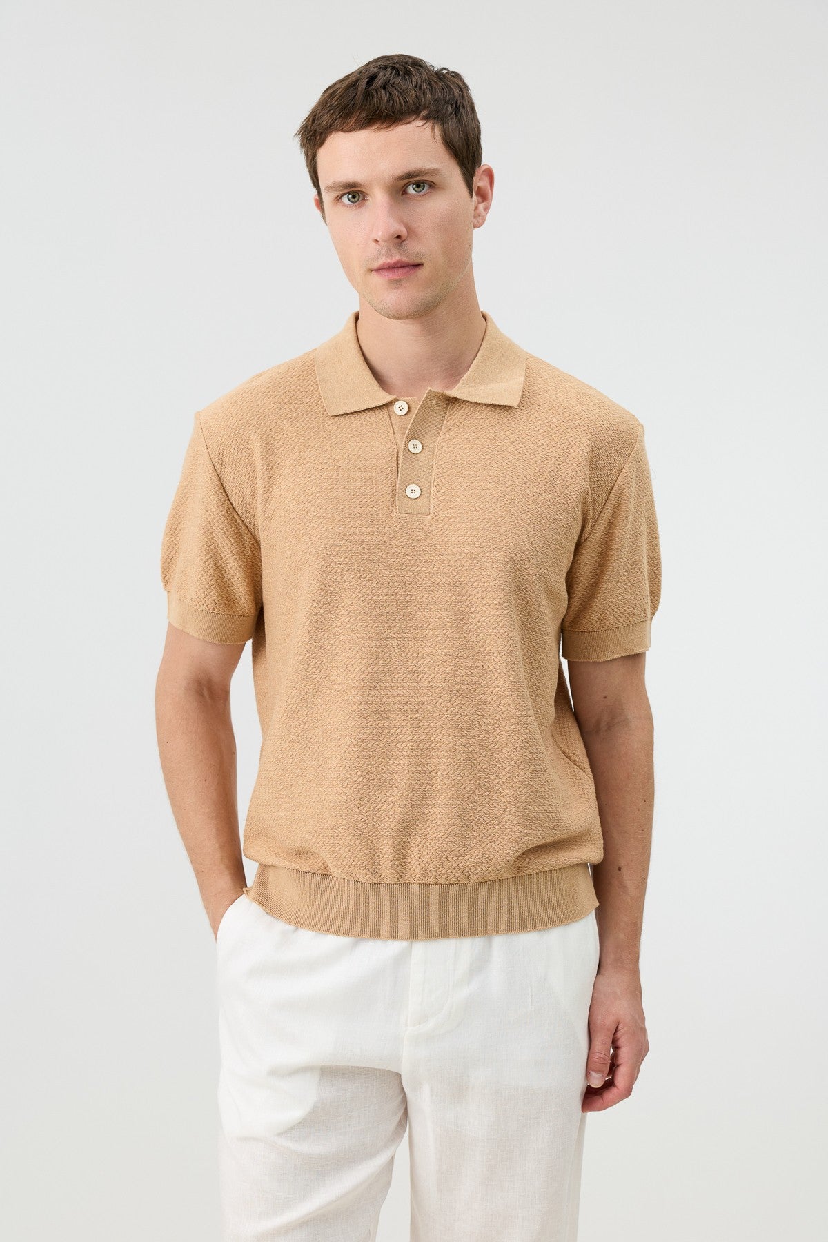 Textured Polo-Neck Knit Men's T-Shirt