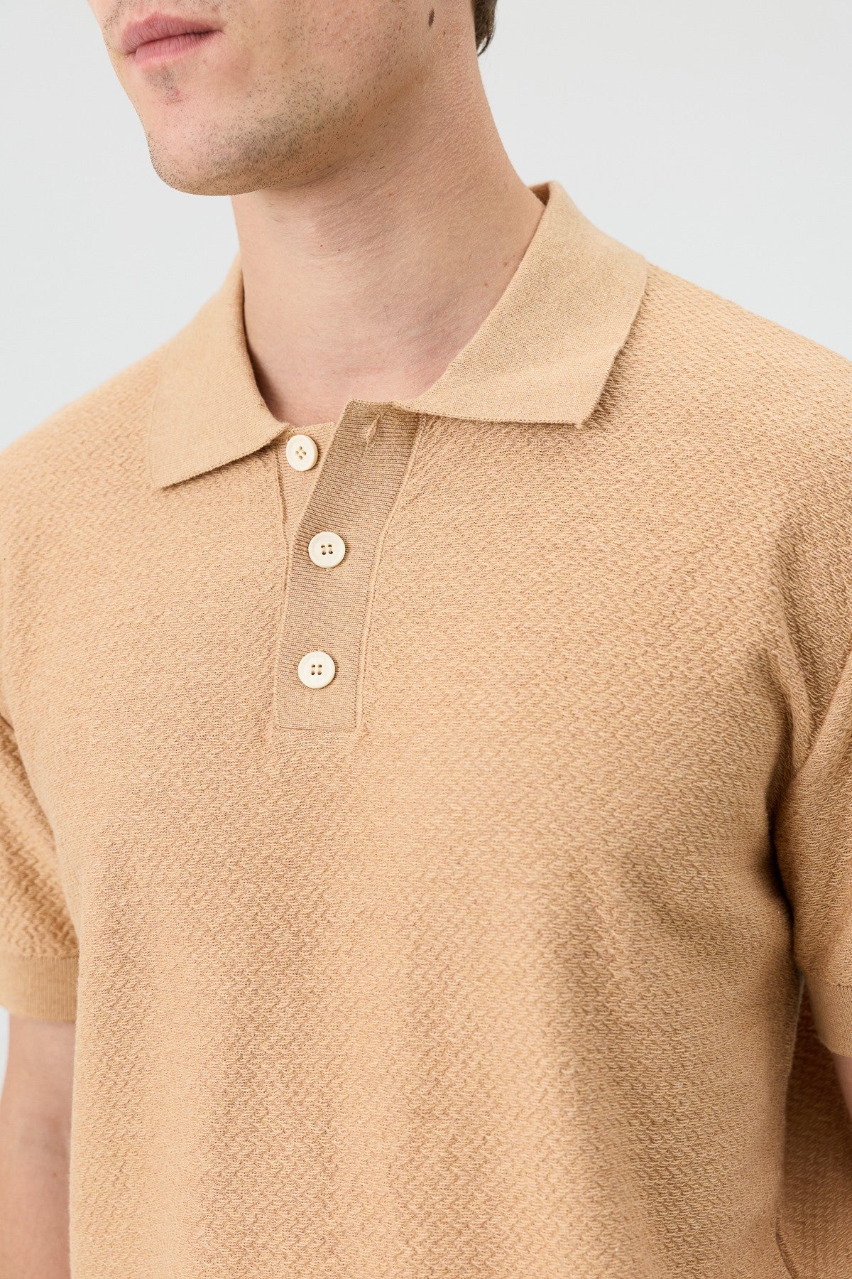 Textured Polo-Neck Knit Men's T-Shirt