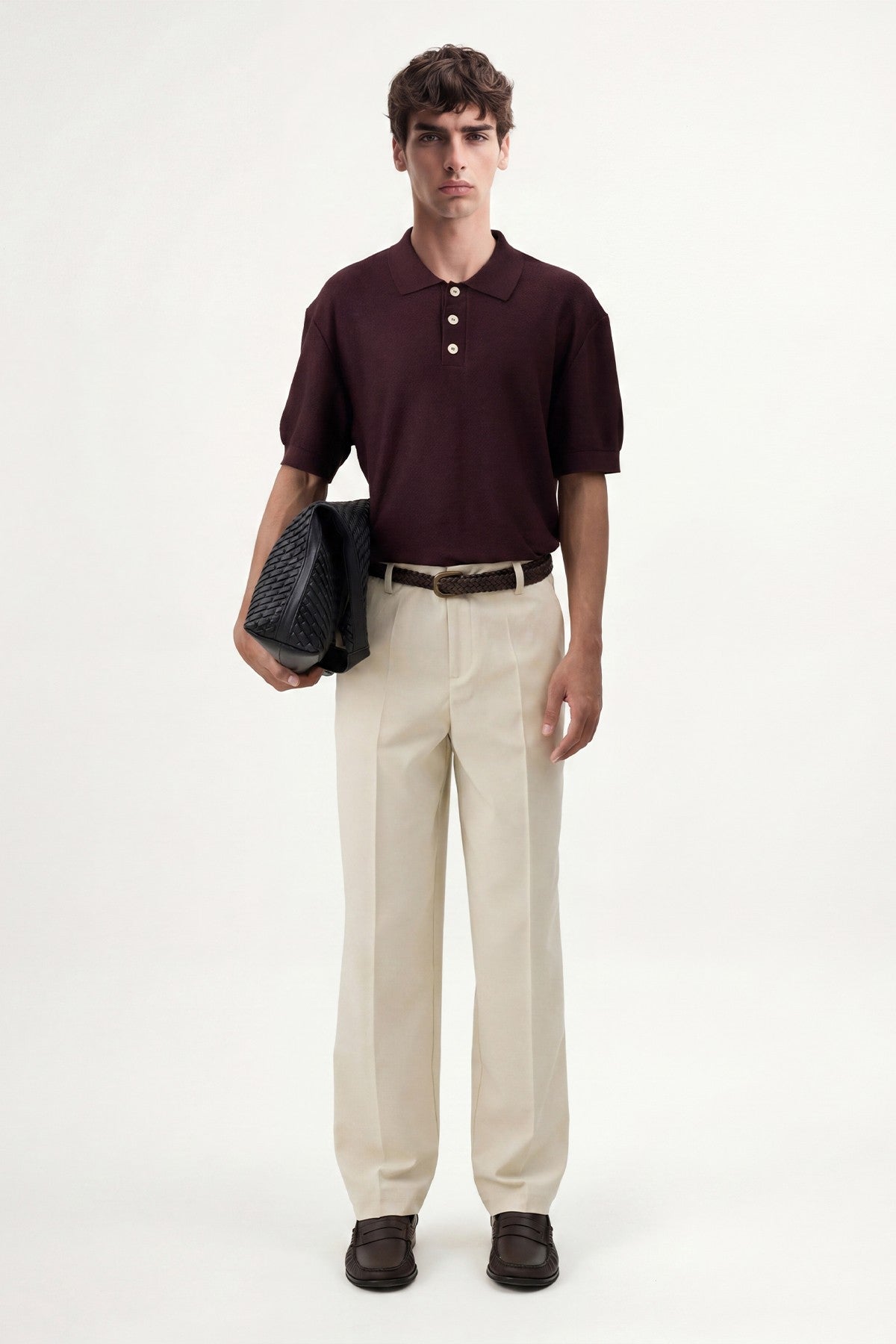 Textured Polo-Neck Knit Men's T-Shirt