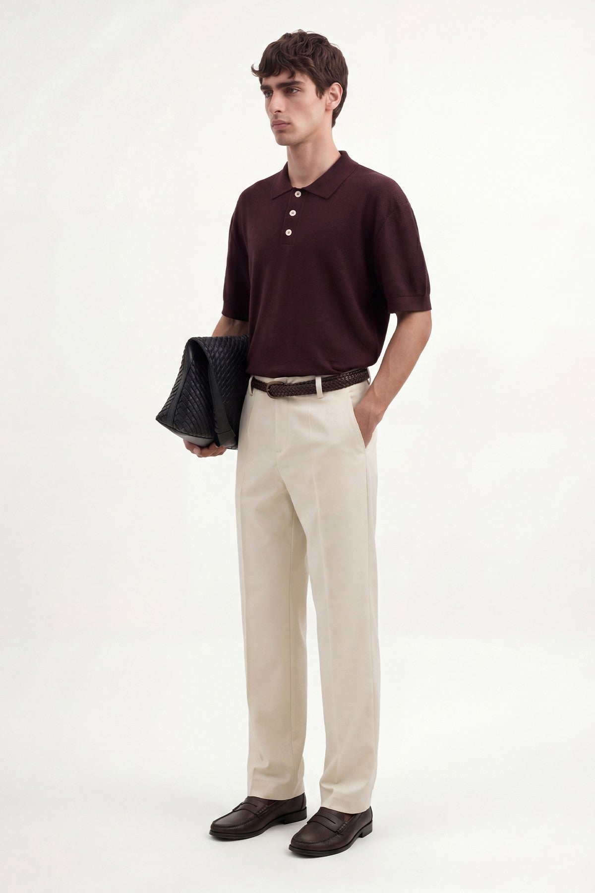 Textured Polo-Neck Knit Men's T-Shirt