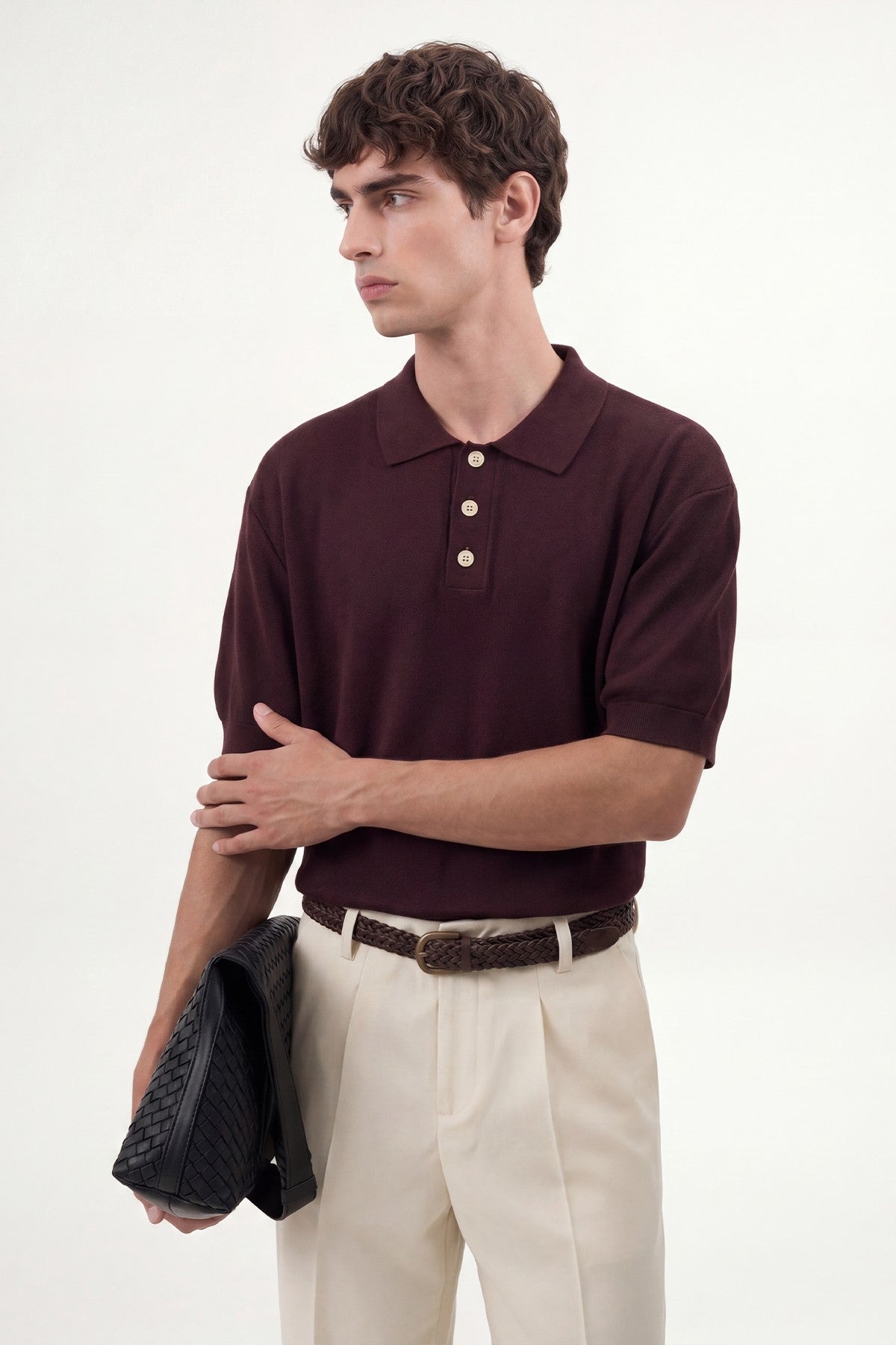 Textured Polo-Neck Knit Men's T-Shirt