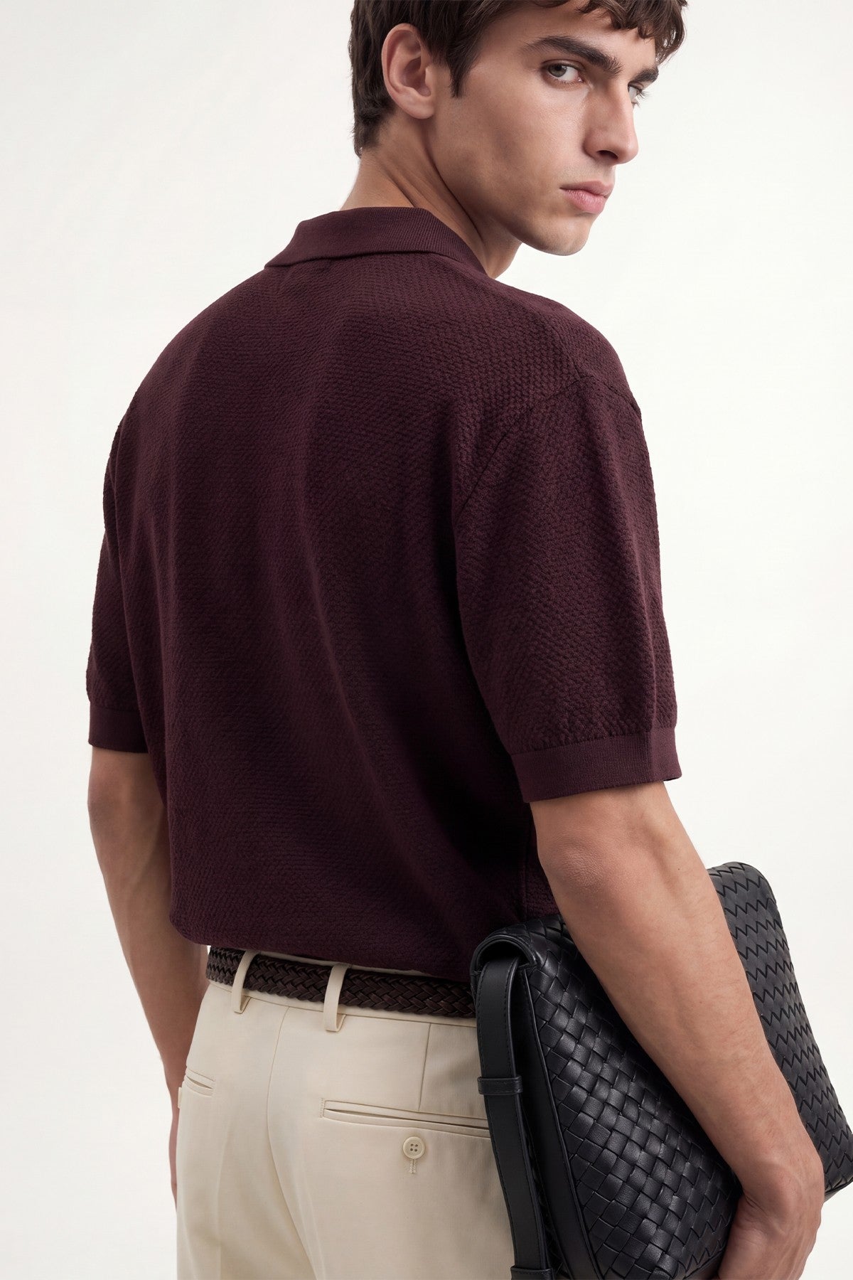 Textured Polo-Neck Knit Men's T-Shirt