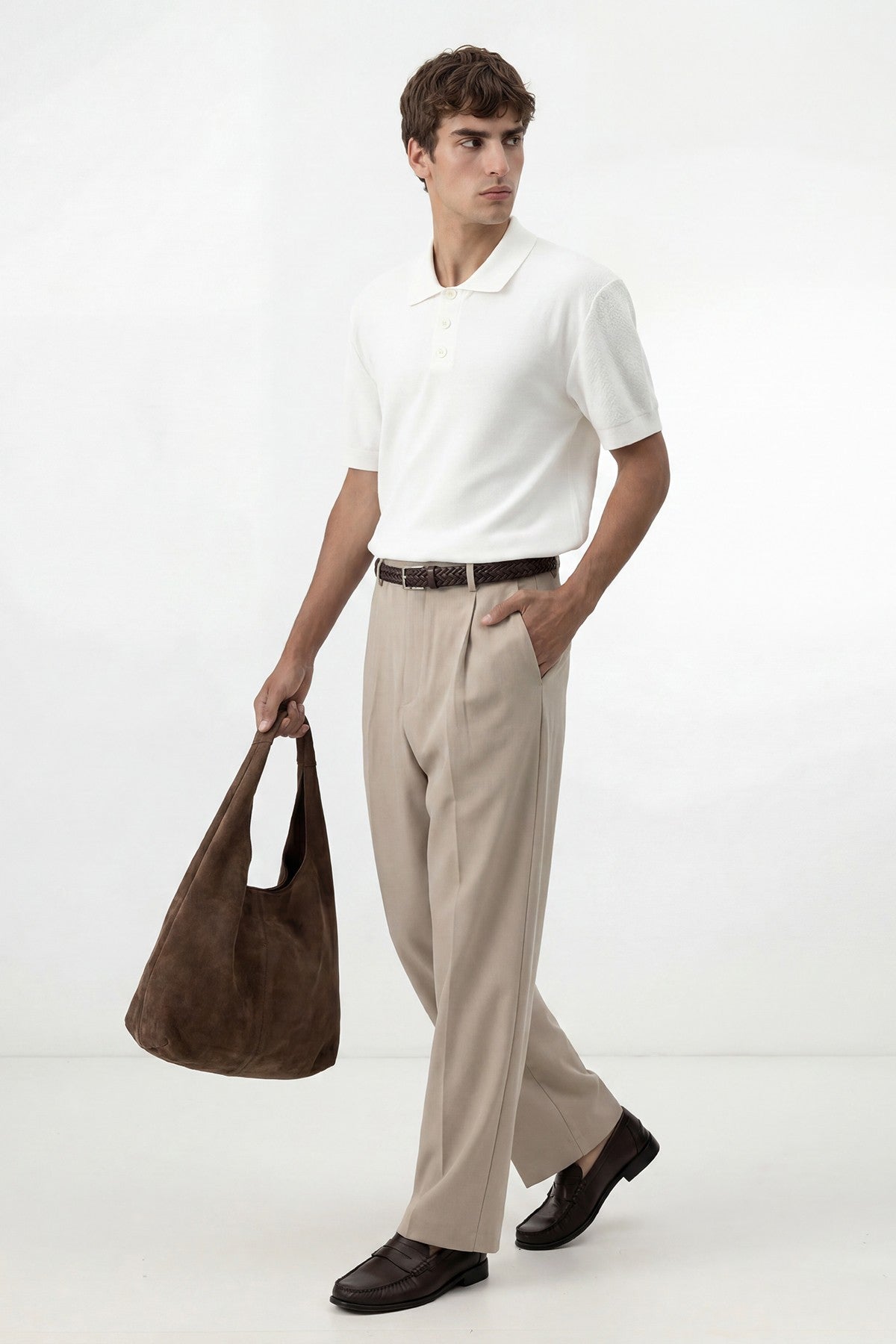 Textured Polo-Neck Knit Men's T-Shirt