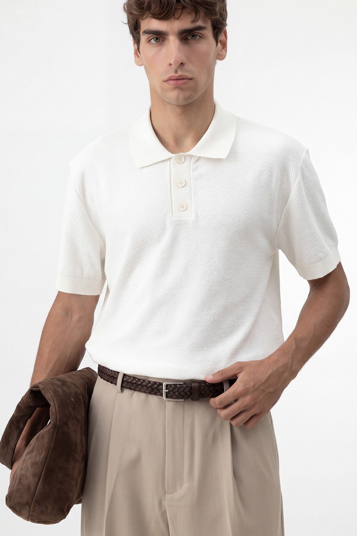 Textured Polo-Neck Knit Men's T-Shirt