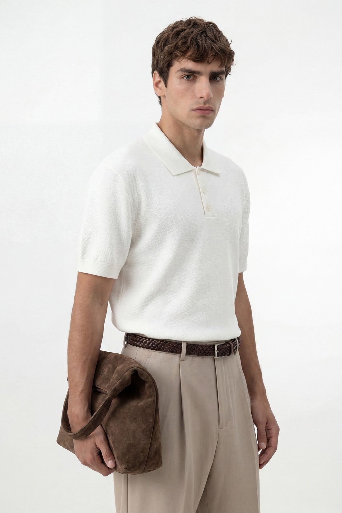 Textured Polo-Neck Knit Men's T-Shirt
