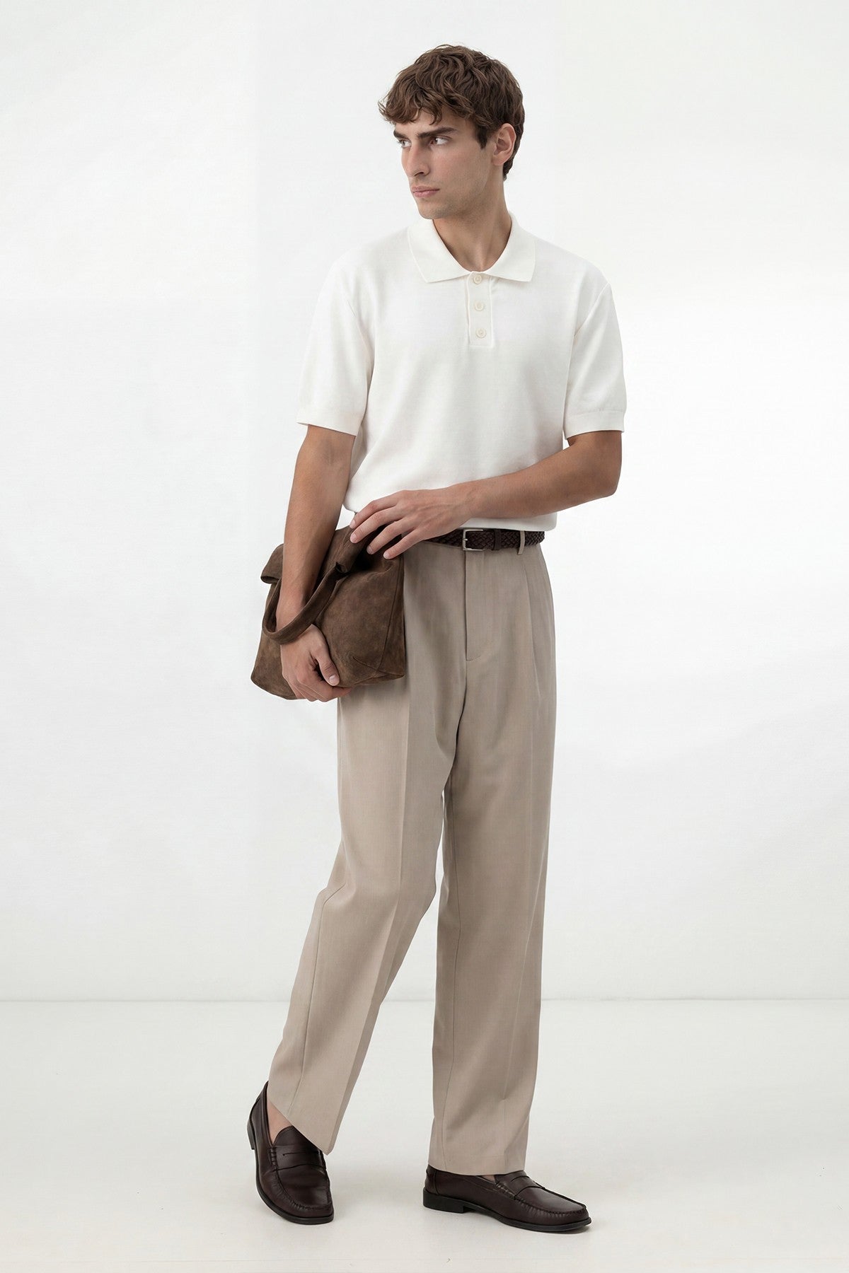 Textured Polo-Neck Knit Men's T-Shirt
