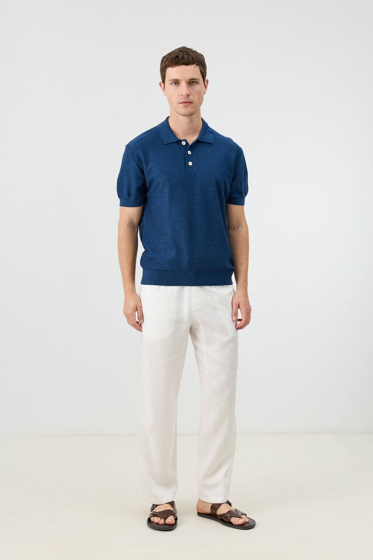 Textured Polo-Neck Knit Men's T-Shirt