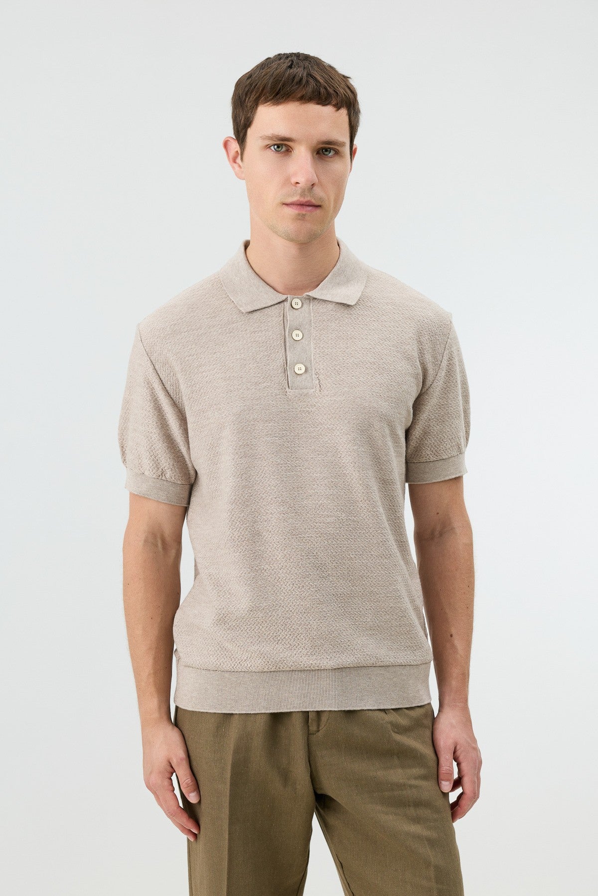 Textured Polo-Neck Knit Men's T-Shirt