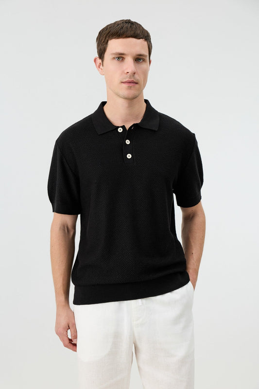 Textured Polo-Neck Knit Men's T-Shirt