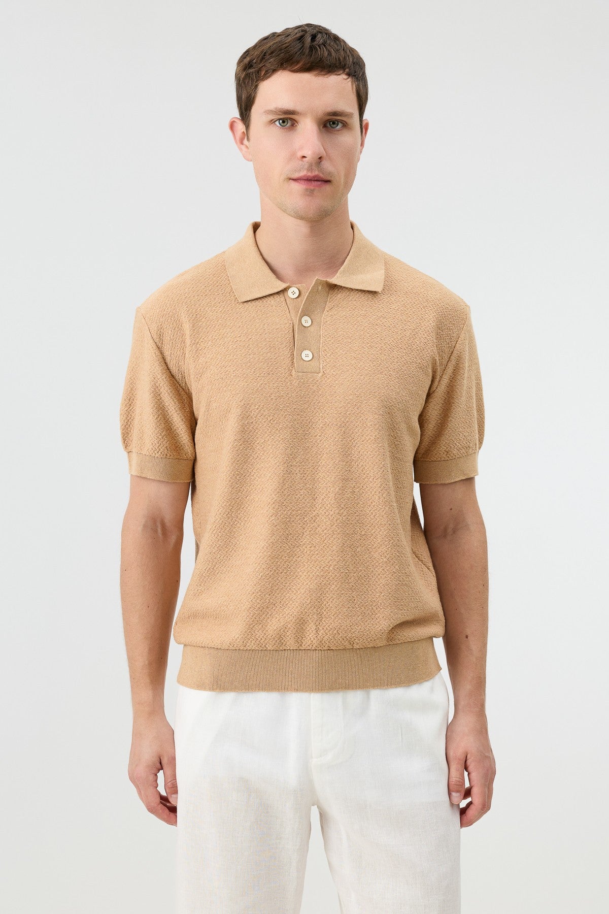 Textured Polo-Neck Knit Men's T-Shirt
