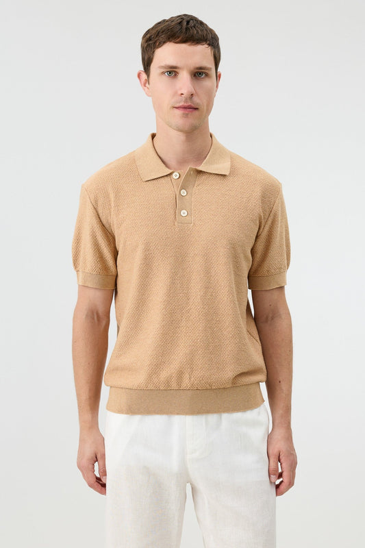 Textured Polo-Neck Knit Men's T-Shirt