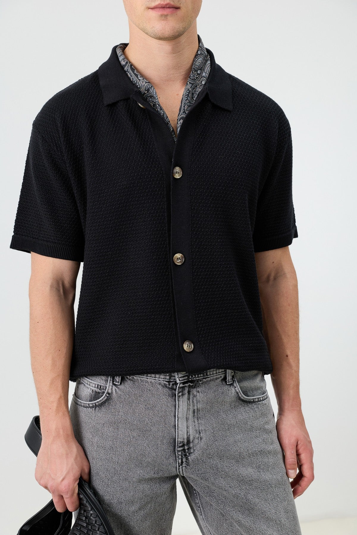 Antioch-Textured Button-Down Knit Shirt