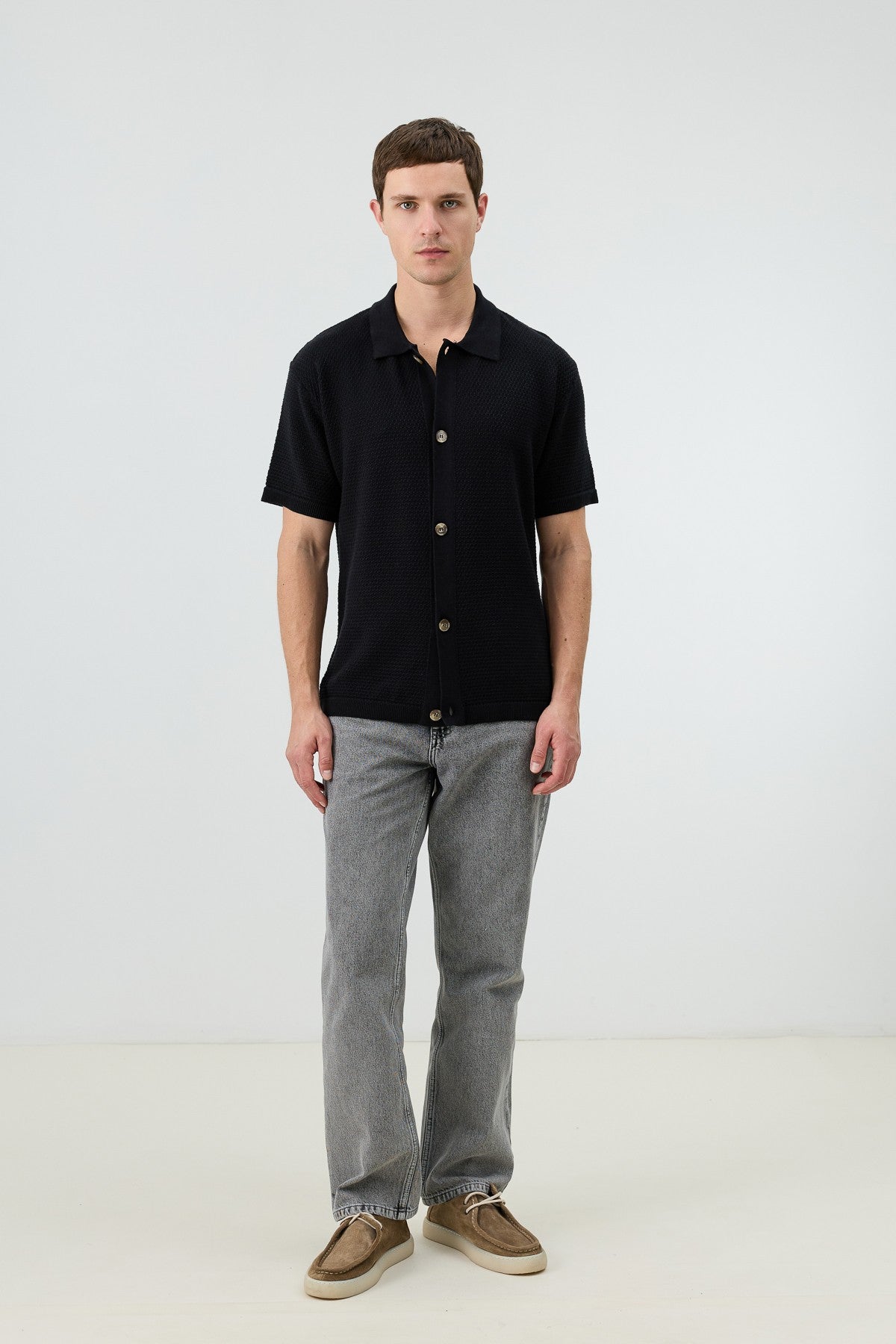 Antioch-Textured Button-Down Knit Shirt