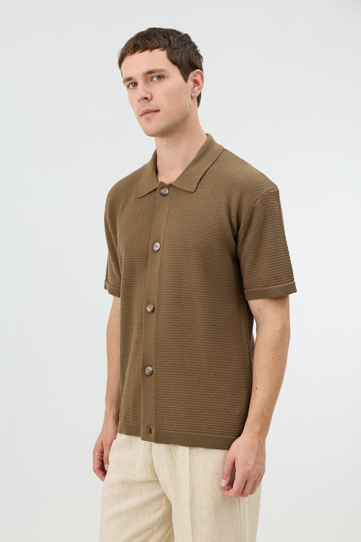 Textured Button-Down Knit Shirt