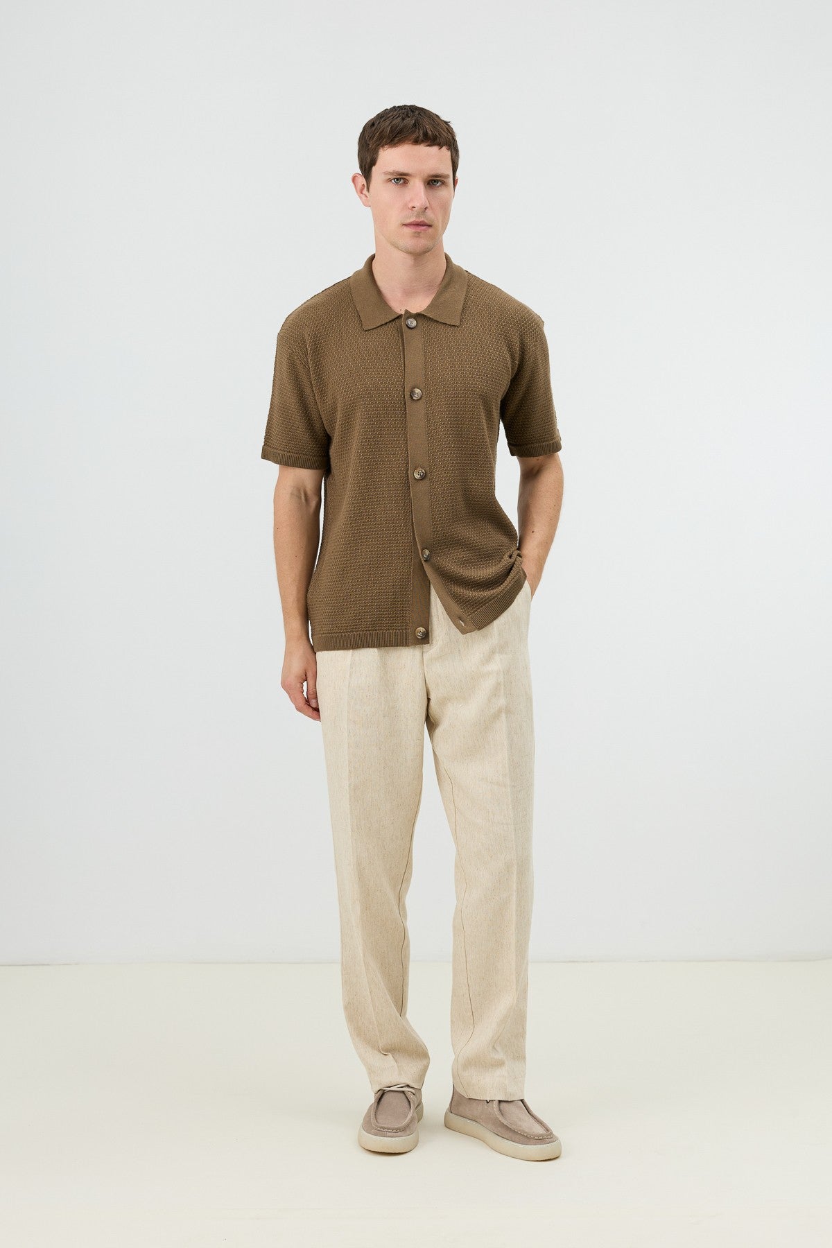 Antioch-Textured Button-Down Knit Shirt