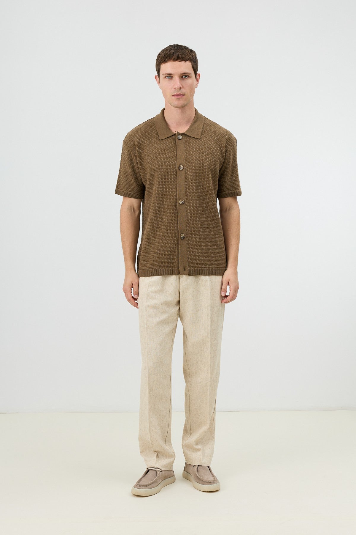 Antioch-Textured Button-Down Knit Shirt