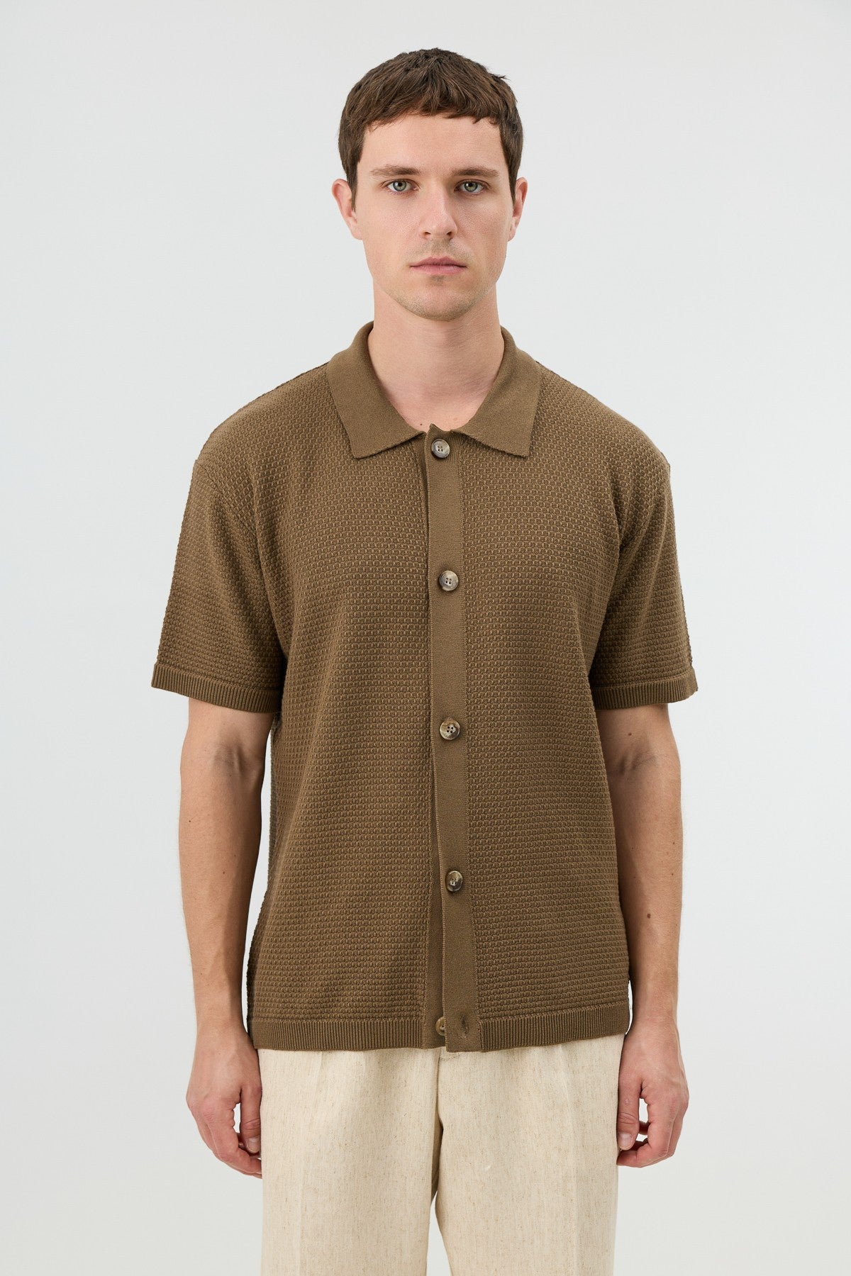 Antioch-Textured Button-Down Knit Shirt