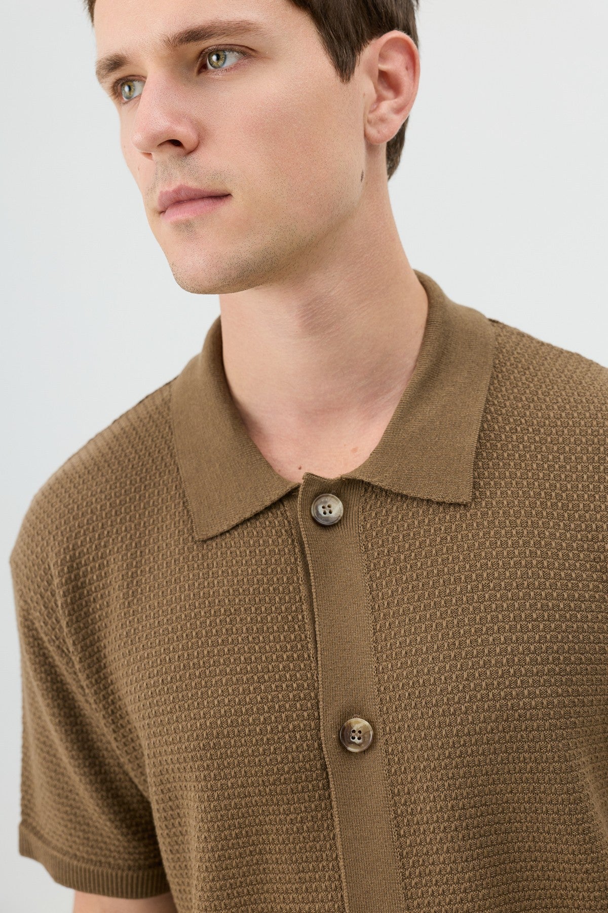 Antioch-Textured Button-Down Knit Shirt