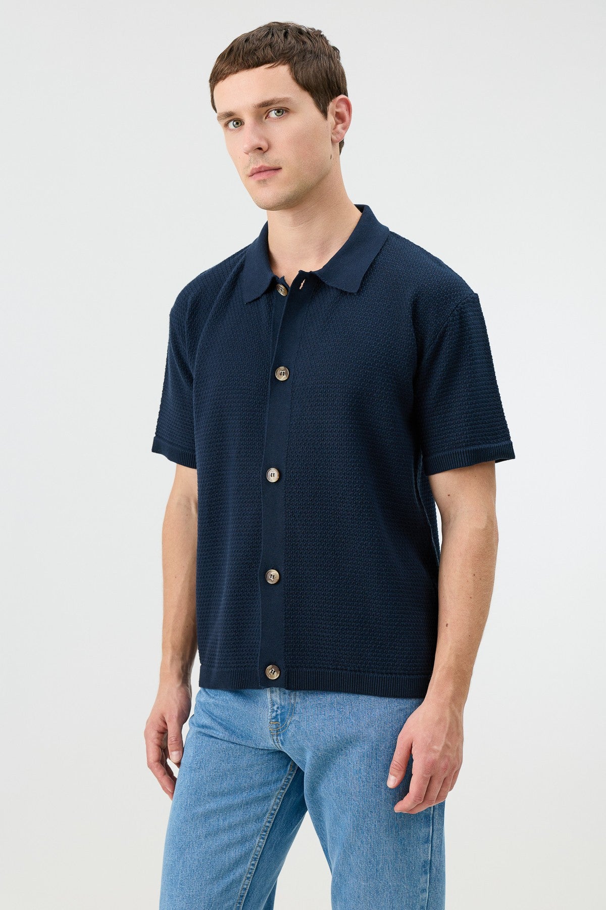 Antioch-Textured Button-Down Knit Shirt
