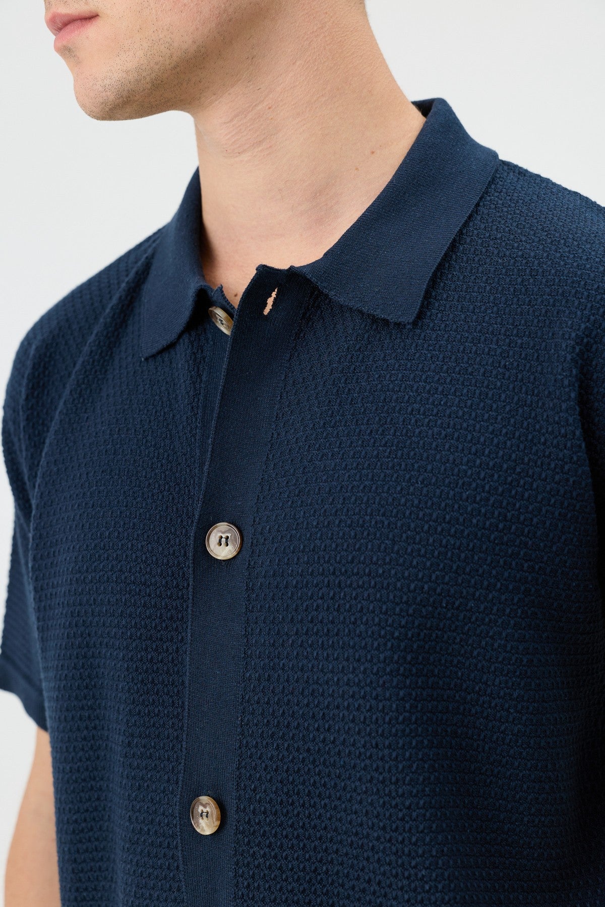 Antioch-Textured Button-Down Knit Shirt