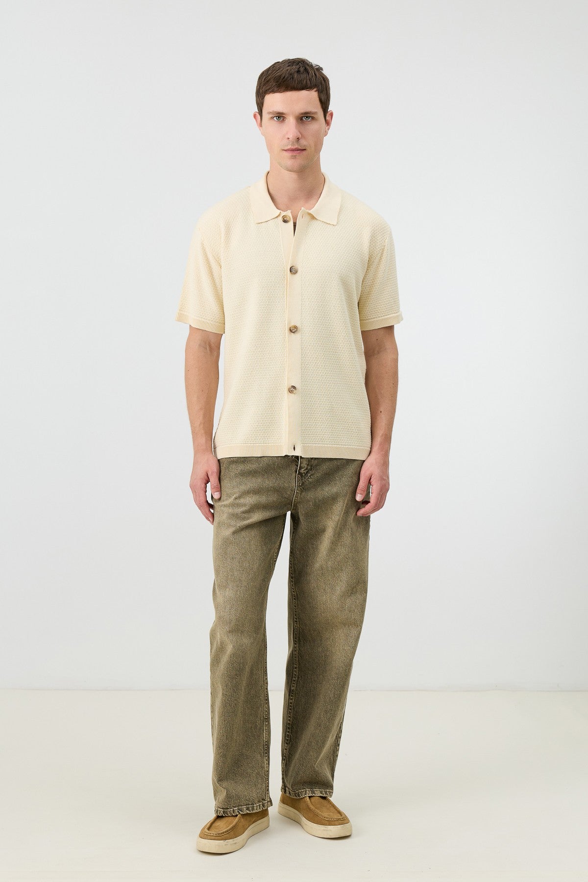 Antioch-Textured Button-Down Knit Shirt