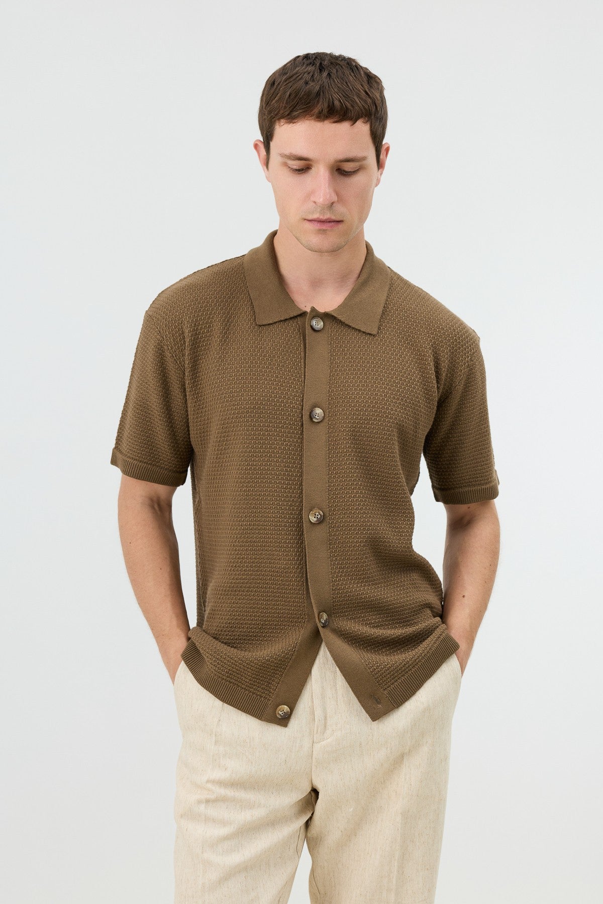 Antioch-Textured Button-Down Knit Shirt